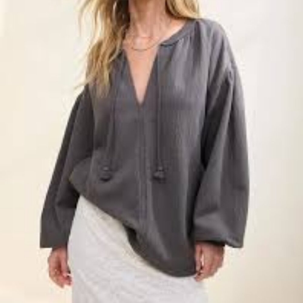 Aerie Easy Street Sweatshirt Shell Grey Size XXS **Oversized**‎ Gauzy Cotton